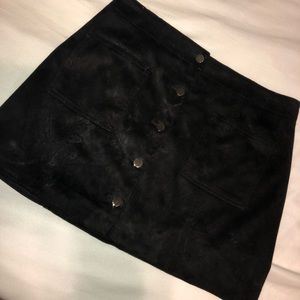 black suede button up skirt